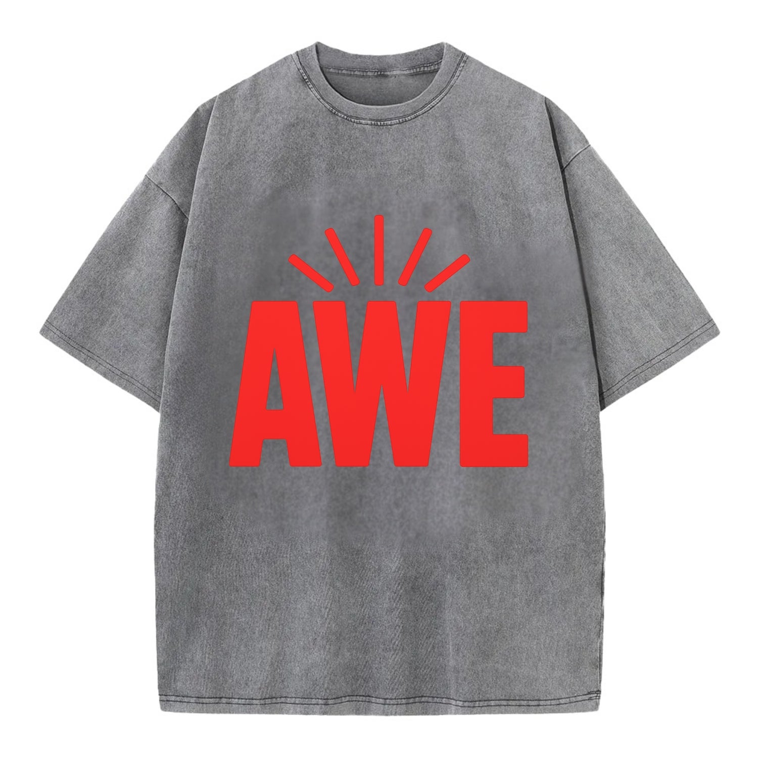 Bold typography design - "AWE" - overwhelming wonder - Vintage T-shirt - Grey