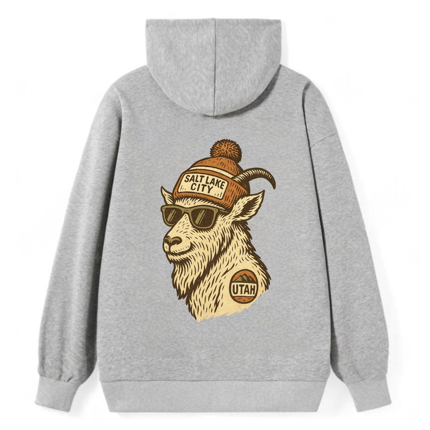 Utah Mountain Goat wearing Salt Lake City beanie with pom pom and - Classic Pullover Hoodie - Grey