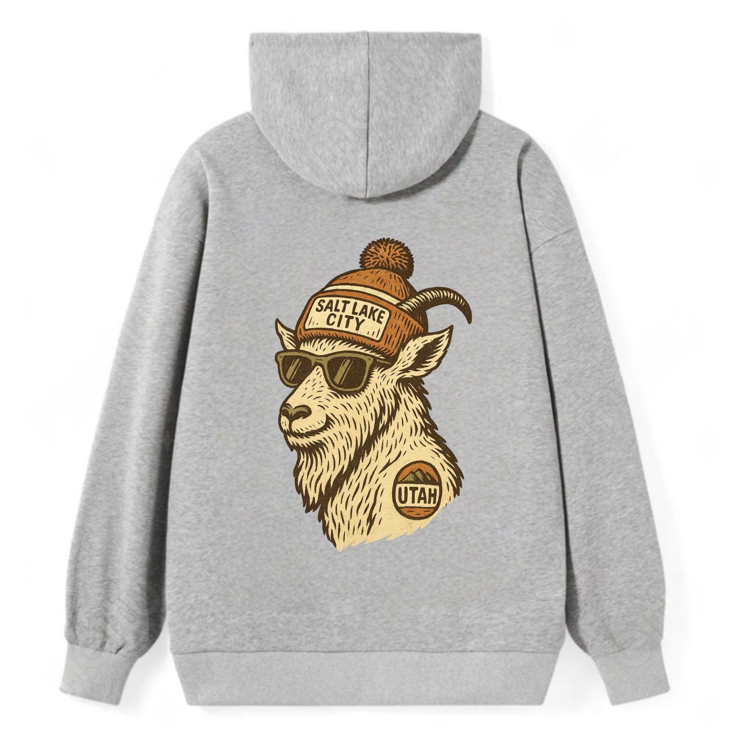Utah Mountain Goat wearing Salt Lake City beanie with pom pom and - Classic Pullover Hoodie - Grey