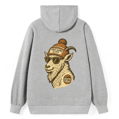 Utah Mountain Goat wearing Salt Lake City beanie with pom pom and - Classic Pullover Hoodie - Grey