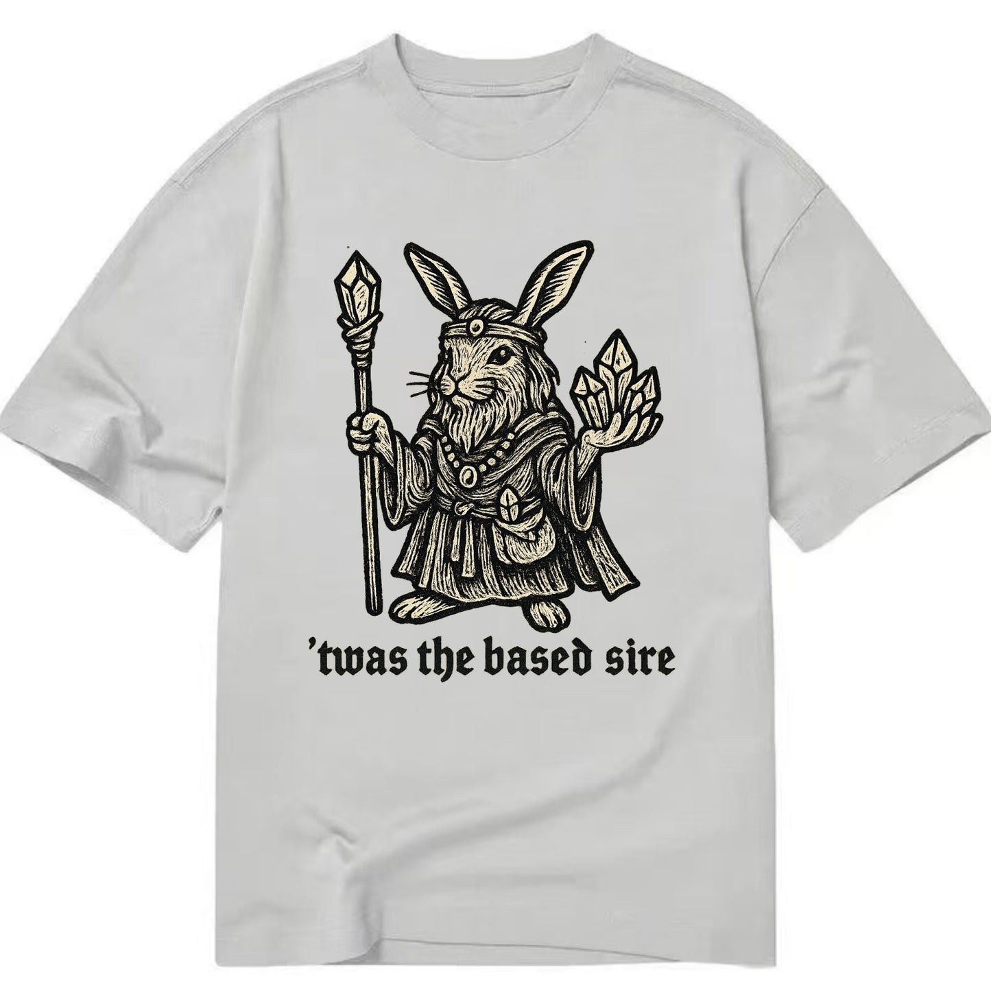 Crystals Healing Hippie Rabbit  - Classic T-shirt - Grey