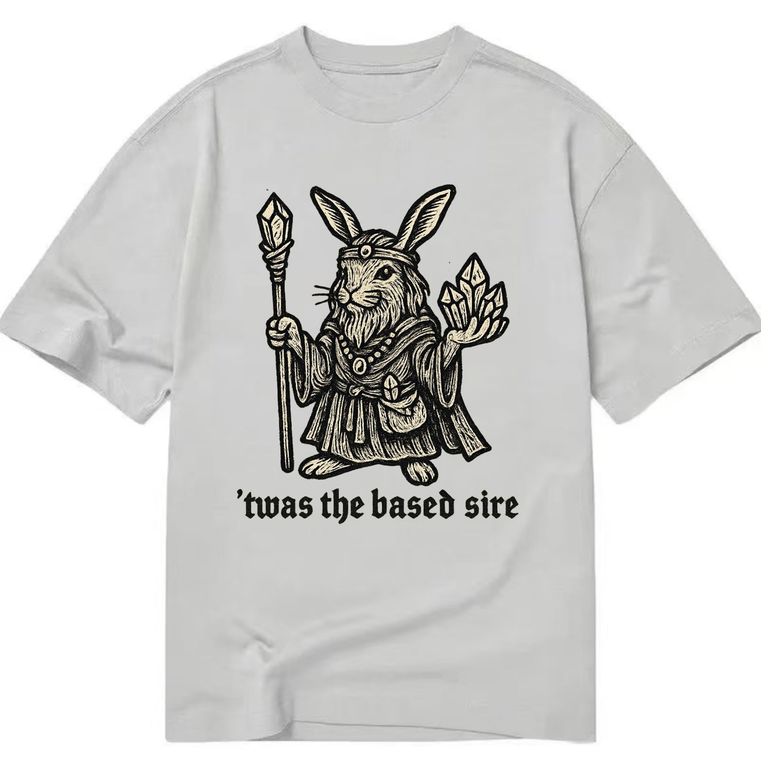 Crystals Healing Hippie Rabbit  - Classic T-shirt - Grey
