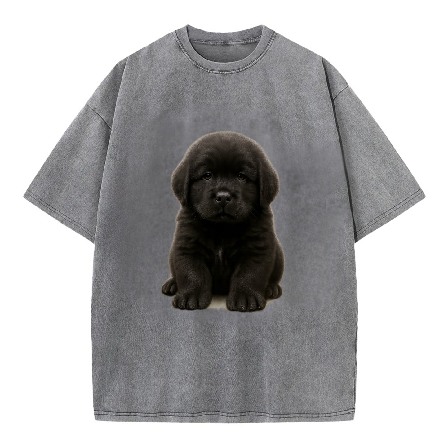 Baby Newfoundland Puppy - giant fluffy black, gentle eyes, webbed paws, - Vintage T-shirt - Grey