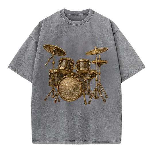 Drum Kit  - Vintage T-shirt - Grey
