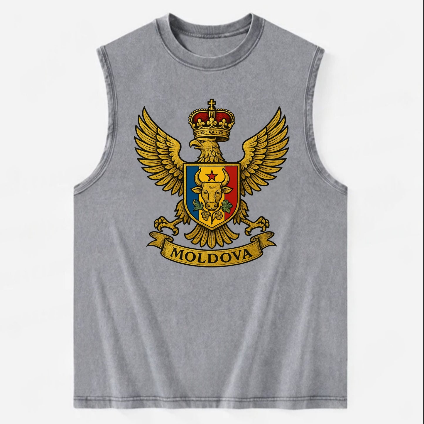 Moldova Heritage Badge  - Vintage Washed Tank - Grey