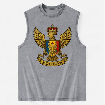 Moldova Heritage Badge  - Vintage Washed Tank - Grey