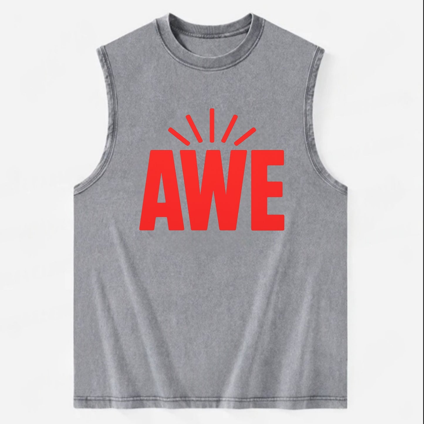Bold typography design - "AWE" - overwhelming wonder - Vintage Washed Tank - Grey