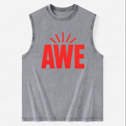Bold typography design - "AWE" - overwhelming wonder - Vintage Washed Tank - Grey