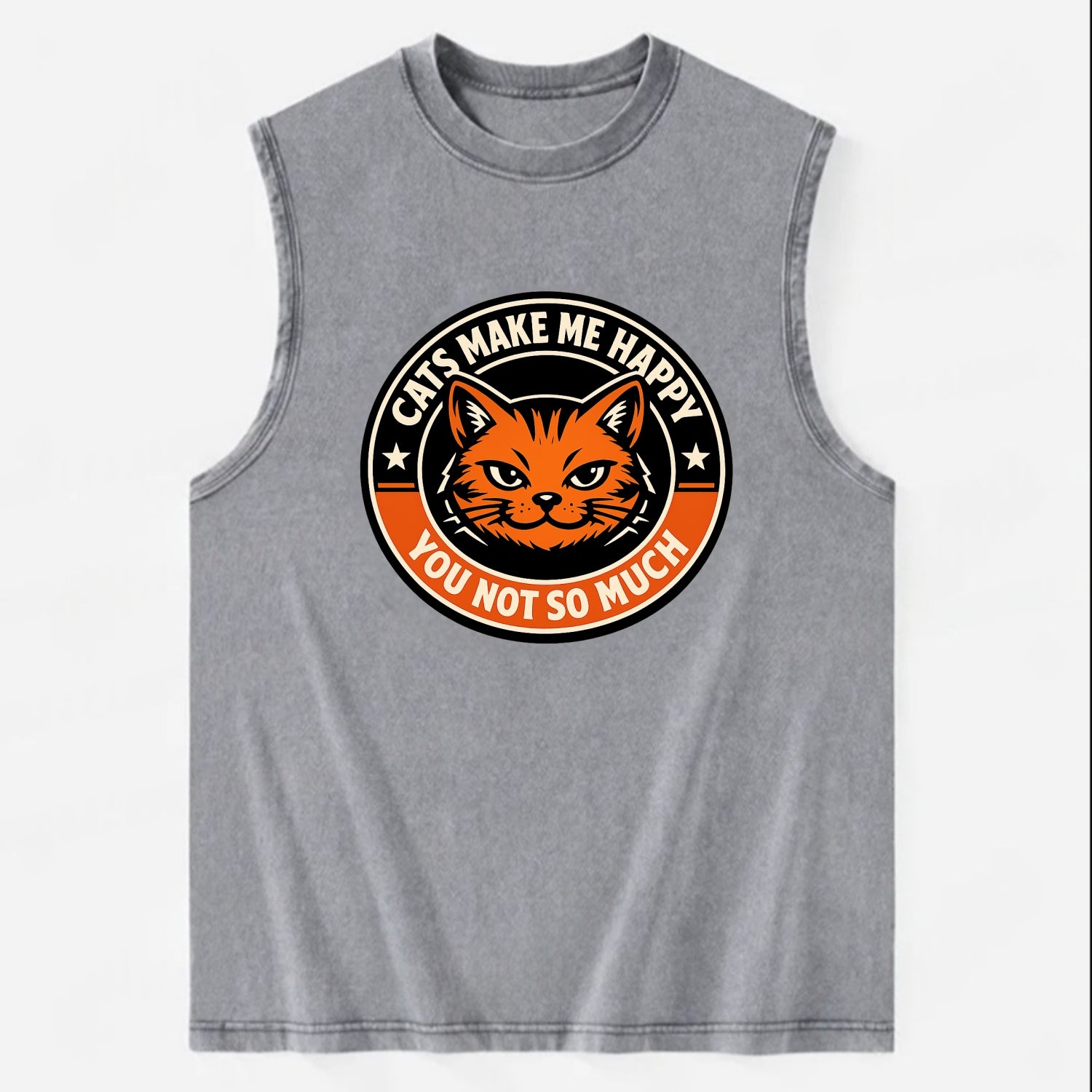 Joyful Whiskers Emblem - Vintage Washed Tank - Grey