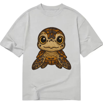 Baby Hawksbill Turtle - amber and brown shell pattern, curious golden eyes, - Classic T-shirt - Grey