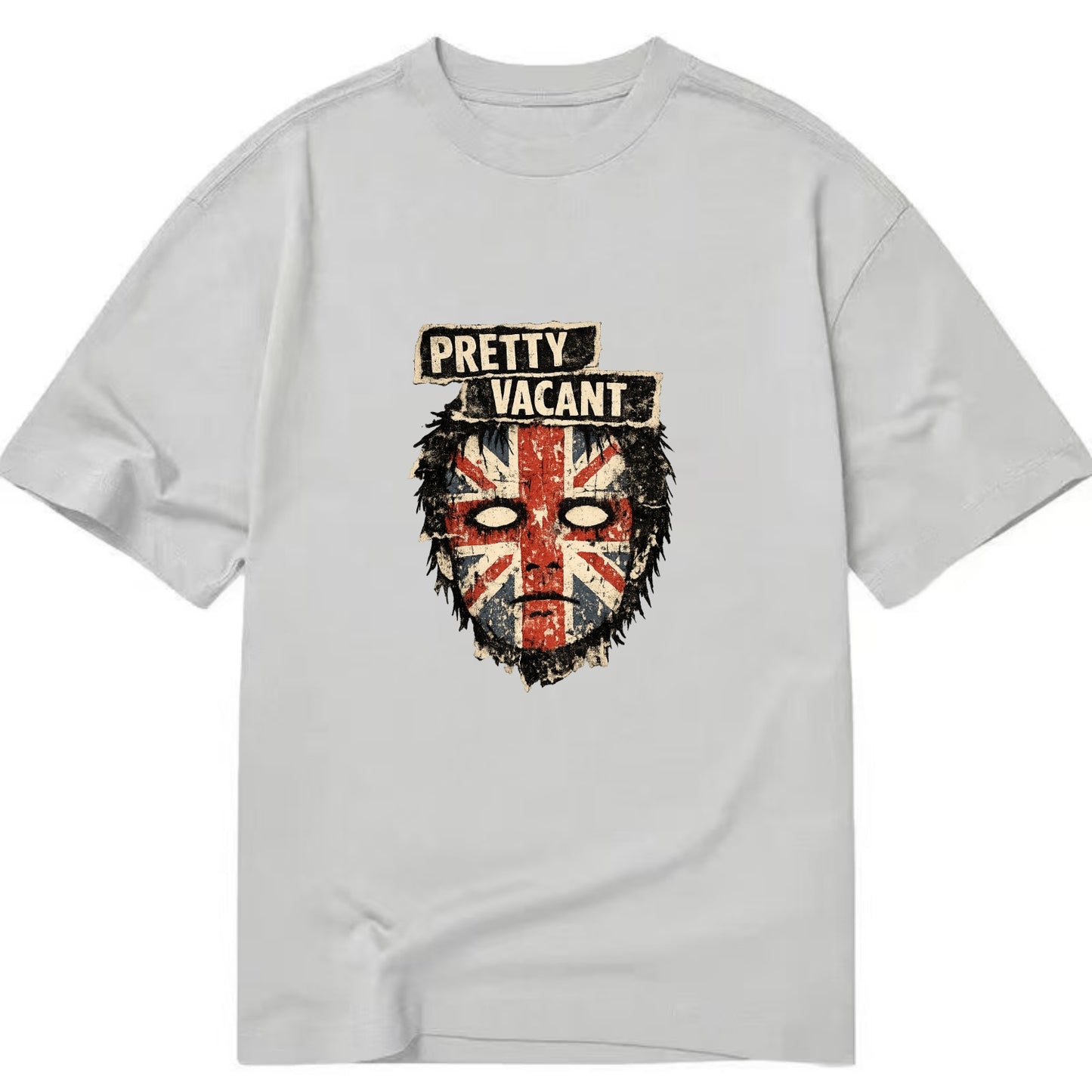 PRETTY VACANT | Blank stare Union Jack face | Empty expression | Punk nihilism | - Classic T-shirt - Grey