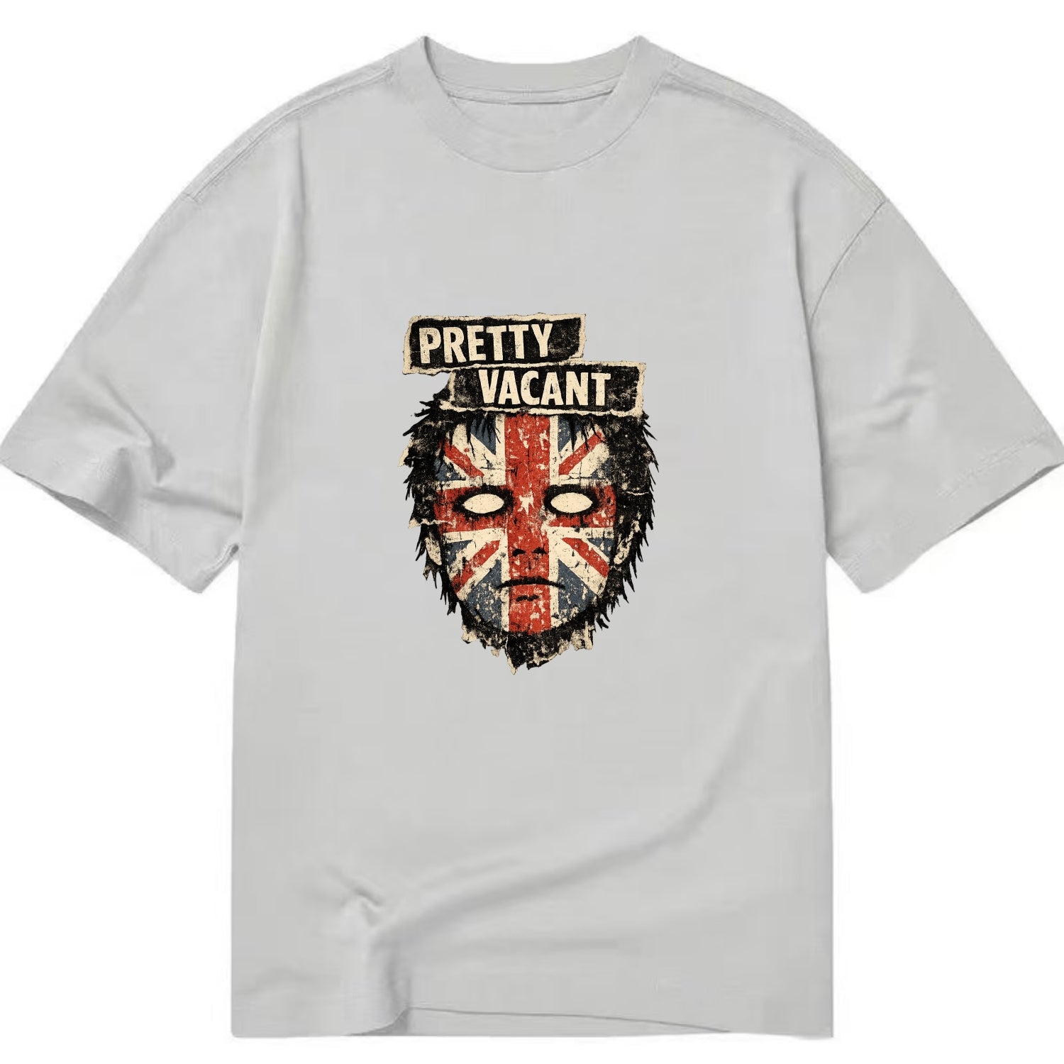 PRETTY VACANT | Blank stare Union Jack face | Empty expression | Punk nihilism | - Classic T-shirt - Grey