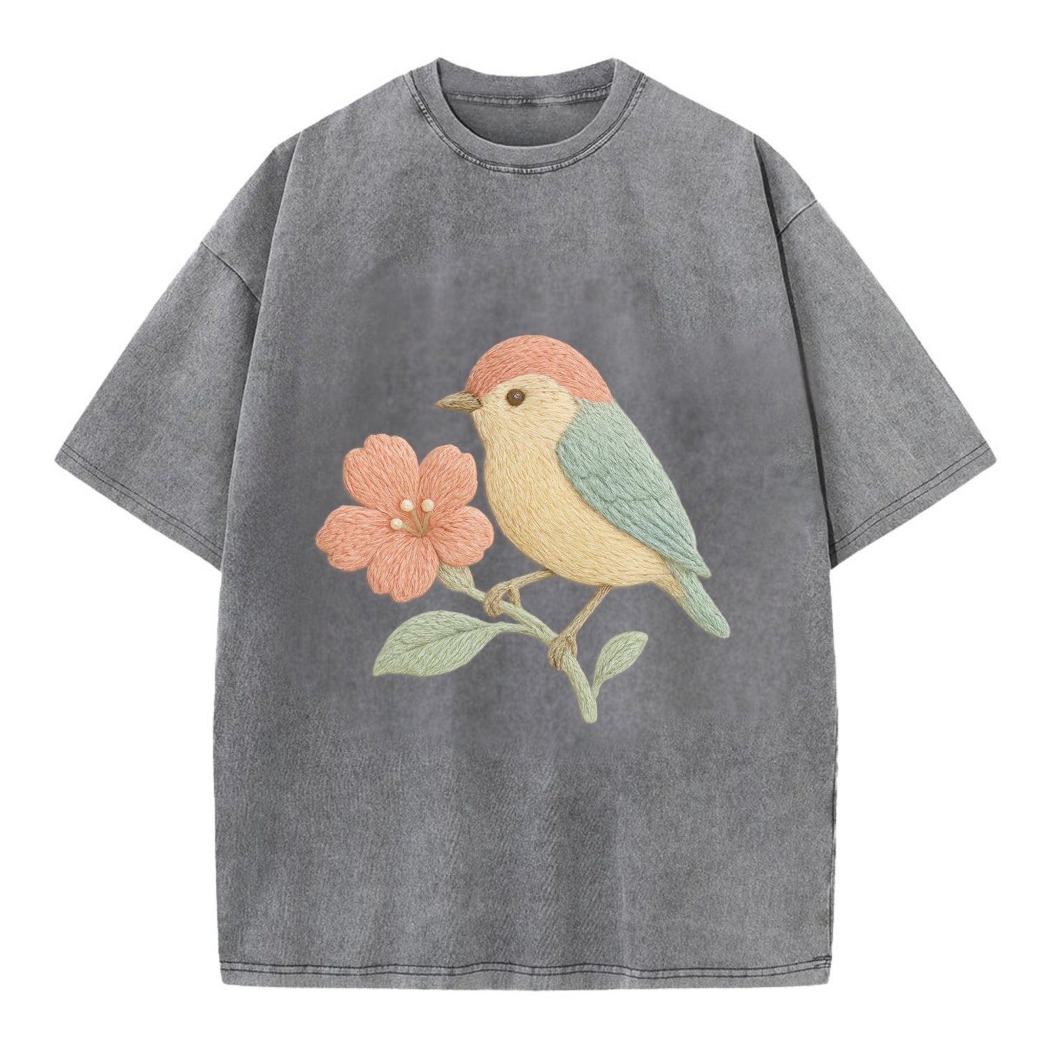 Peach Flowerpecker - Vintage T-shirt - Grey