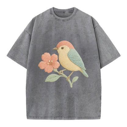 Peach Flowerpecker - Vintage T-shirt - Grey