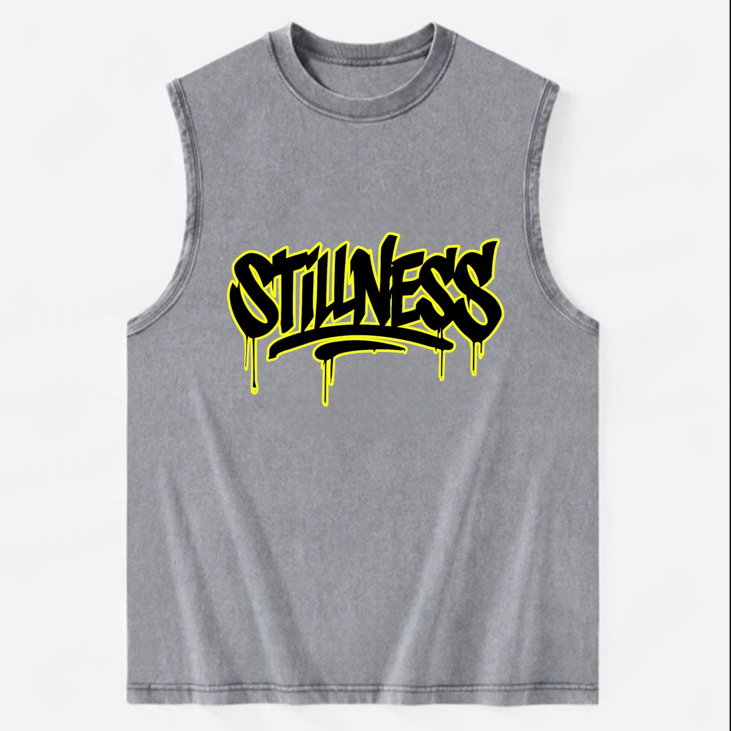 Bold typography design - "STILLNESS" - quiet power, peaceful presence - Vintage Washed Tank - Grey