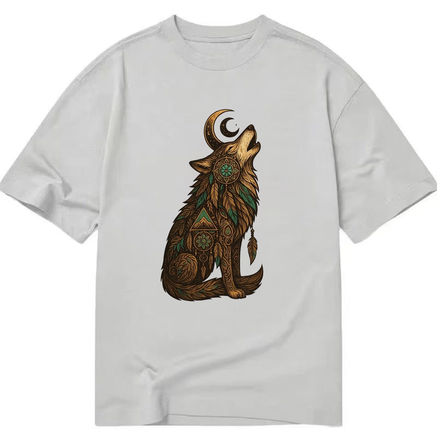 Celestial Moon Wolf  - Classic T-shirt - Grey