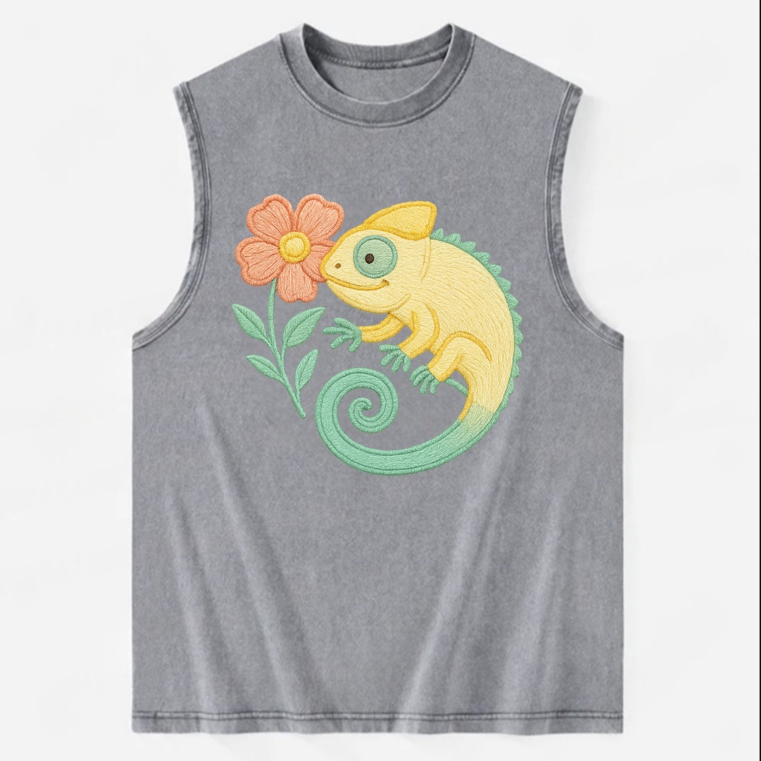 Yellow Chameleon - Vintage Washed Tank - Grey
