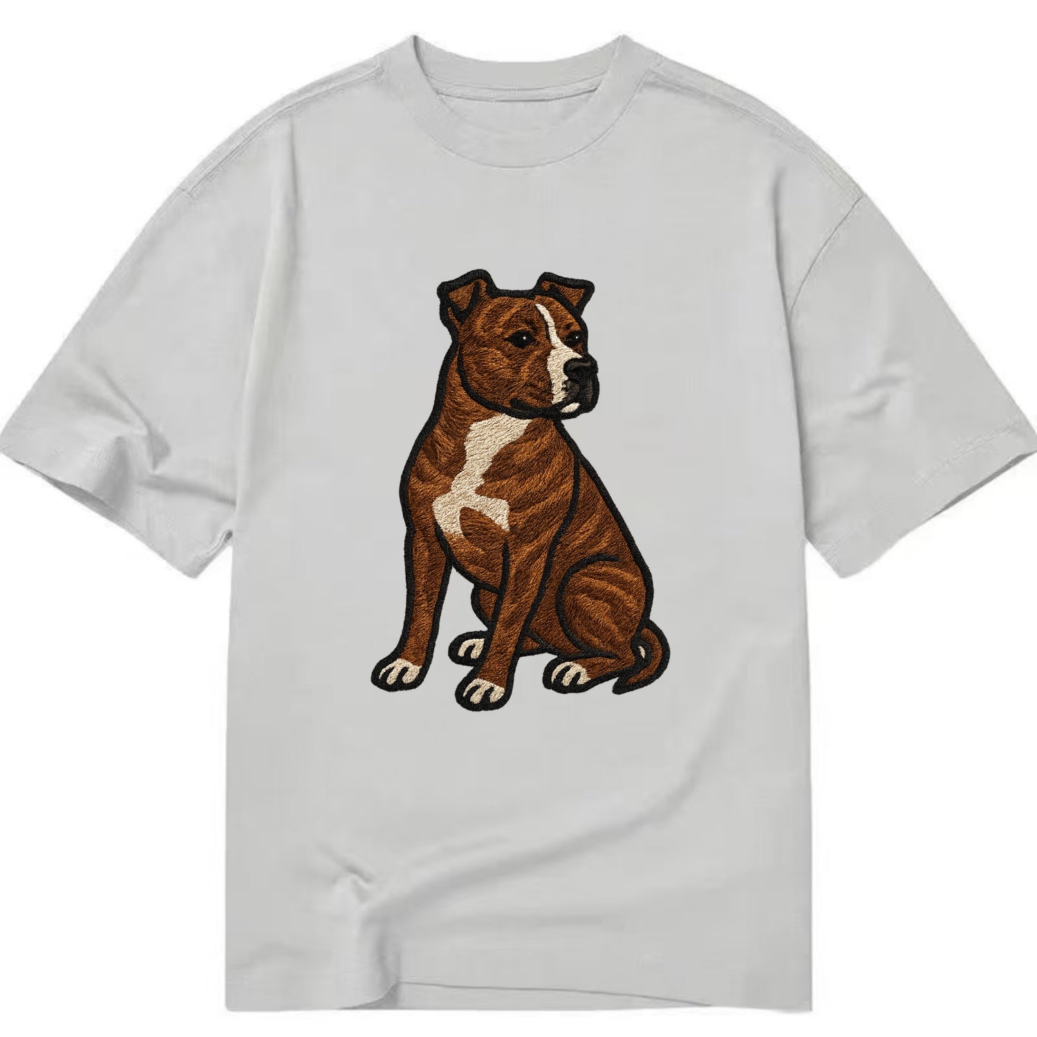 American Staffordshire Terrier - Brindle embroidered pose - Classic T-shirt - Grey