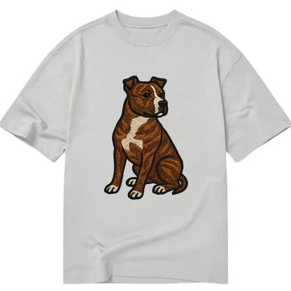 American Staffordshire Terrier - Brindle embroidered pose - Classic T-shirt - Grey