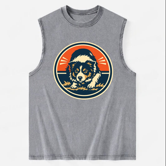 Focused Border Collie Emblem - Vintage Washed Tank - Grey