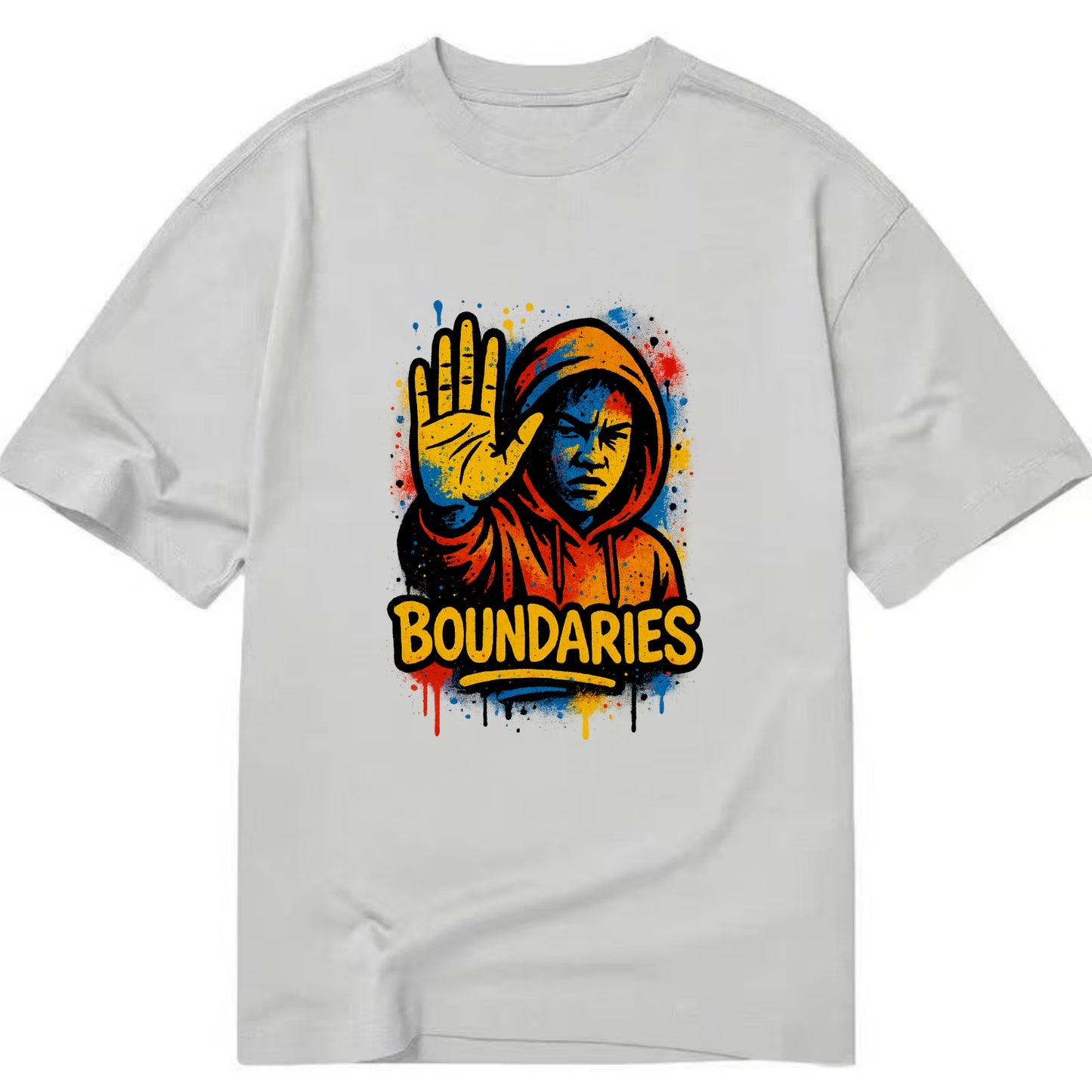Person holding up hand in "stop" gesture - setting boundaries concept, - Classic T-shirt - Grey