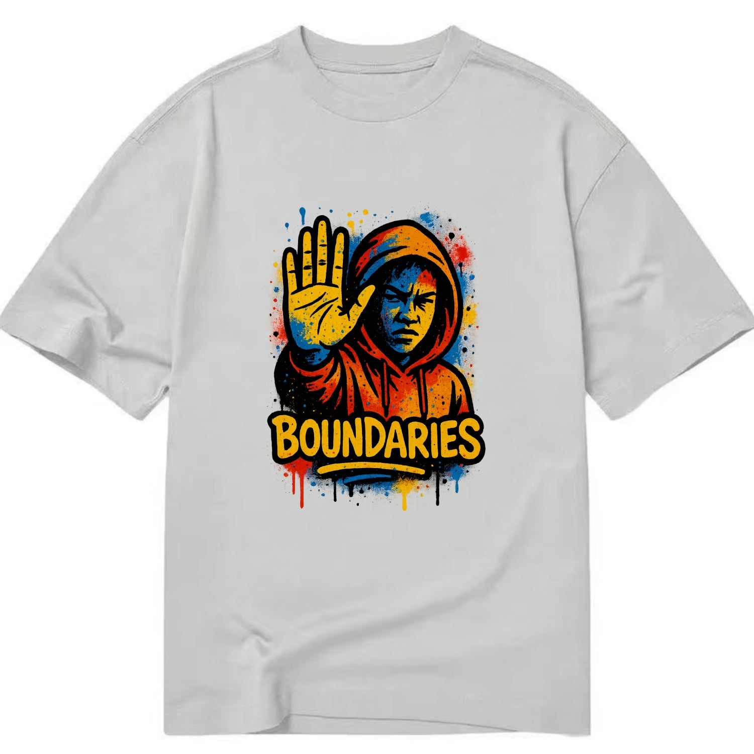 Person holding up hand in "stop" gesture - setting boundaries concept, - Classic T-shirt - Grey