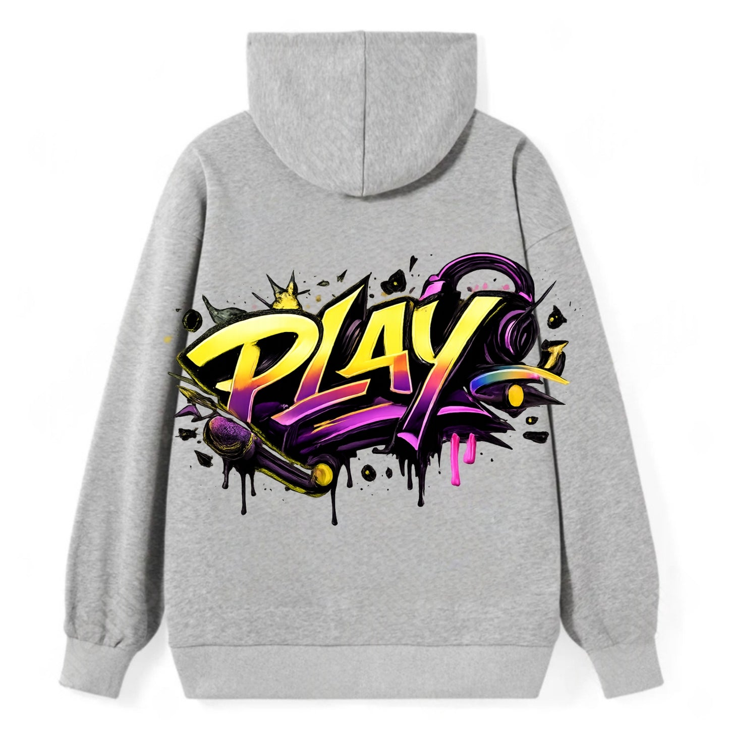 Bold typography design - "PLAY" - creative expression, musical performance - Classic Pullover Hoodie - Grey