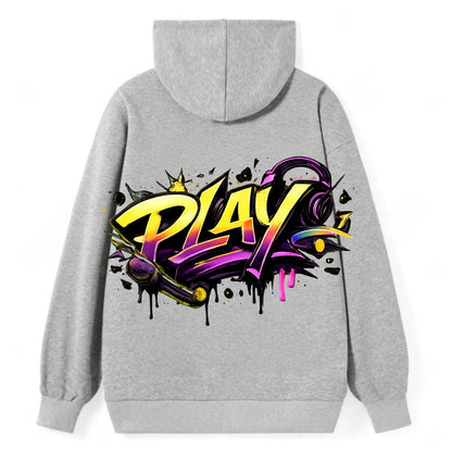 Bold typography design - "PLAY" - creative expression, musical performance - Classic Pullover Hoodie - Grey