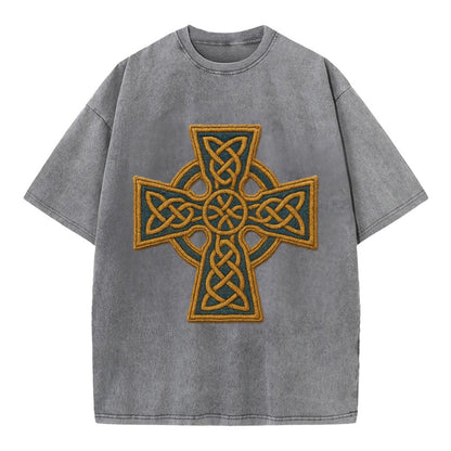 Book Of Kells Cross - Vintage T-shirt - Grey