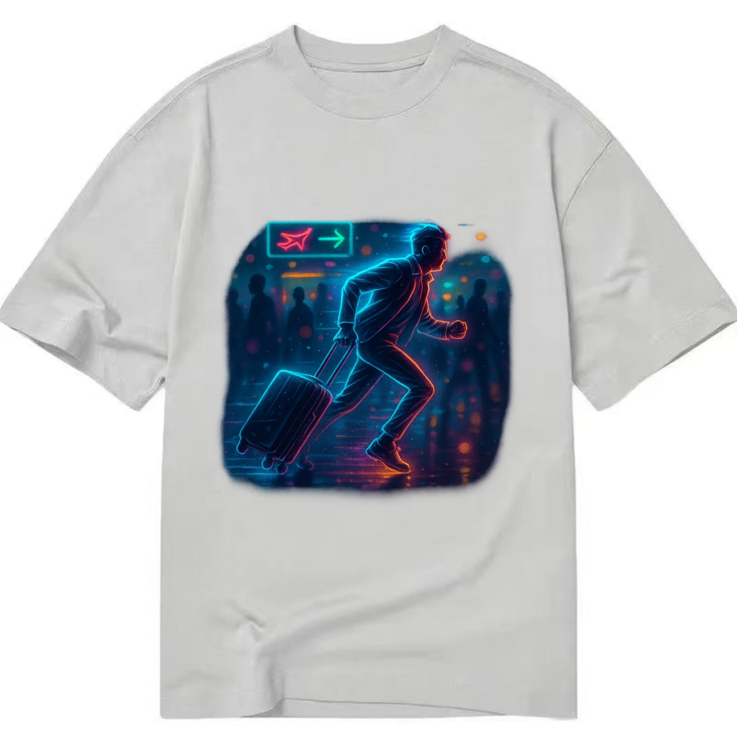person running with luggage through crowded airport terminal - Classic T-shirt - Grey