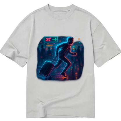 person running with luggage through crowded airport terminal - Classic T-shirt - Grey