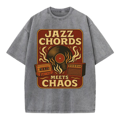 Jazz chords with hyperpop energy - "Jazz Meets Chaos" - unexpected fusion - Vintage T-shirt - Grey