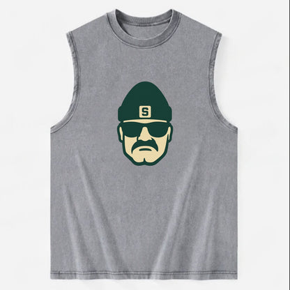 East Lansing Spartan wearing Michigan State beanie with S patch - Vintage Washed Tank - Grey