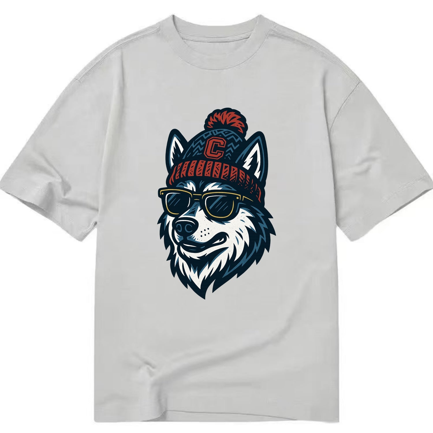 Storrs Husky wearing UConn beanie with C patch - Classic T-shirt - Grey