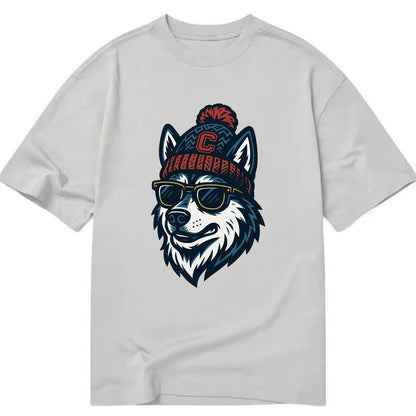 Storrs Husky wearing UConn beanie with C patch - Classic T-shirt - Grey
