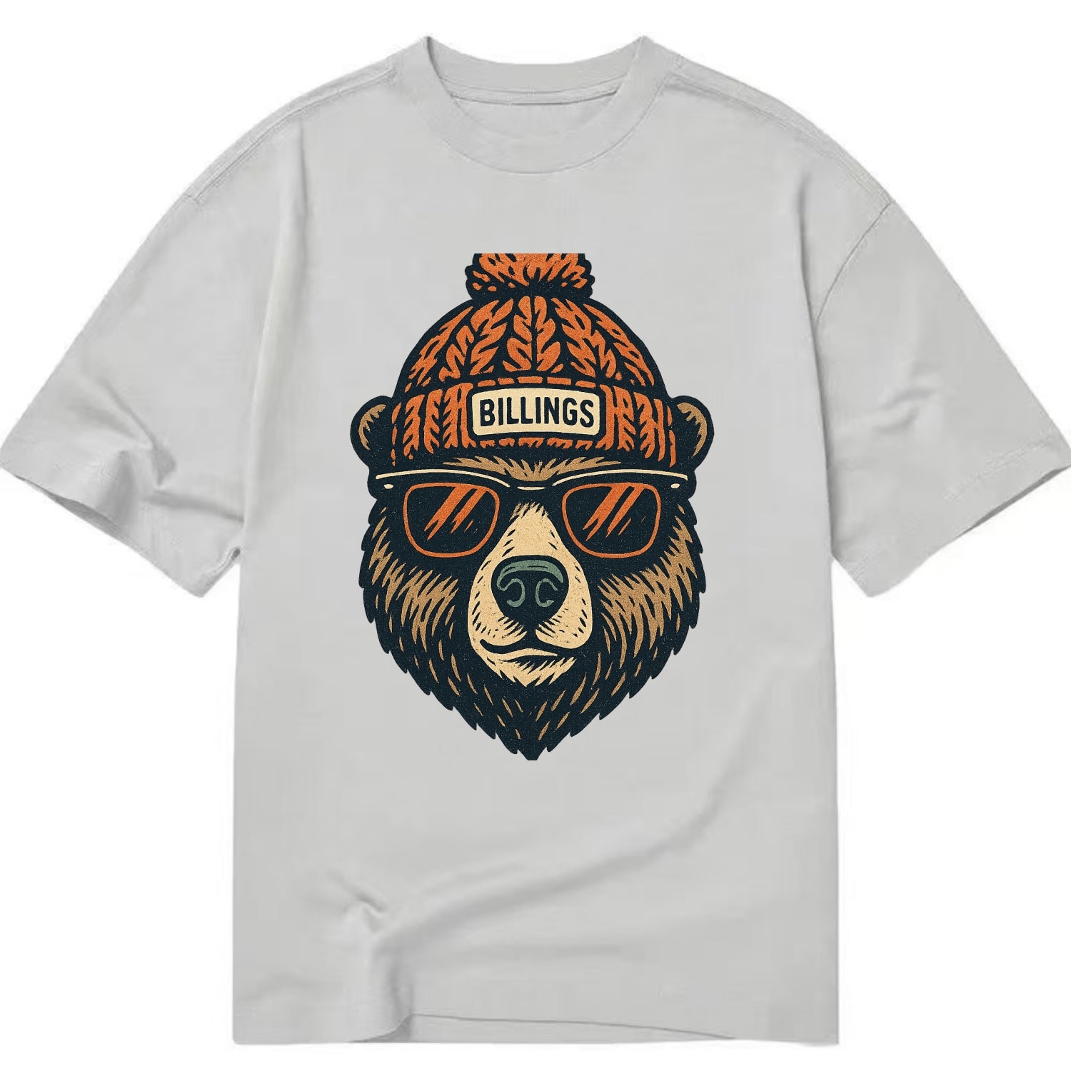 Montana Grizzly Bear wearing Billings beanie with pom pom and wayfarer sunglasses - Classic T-shirt - Grey