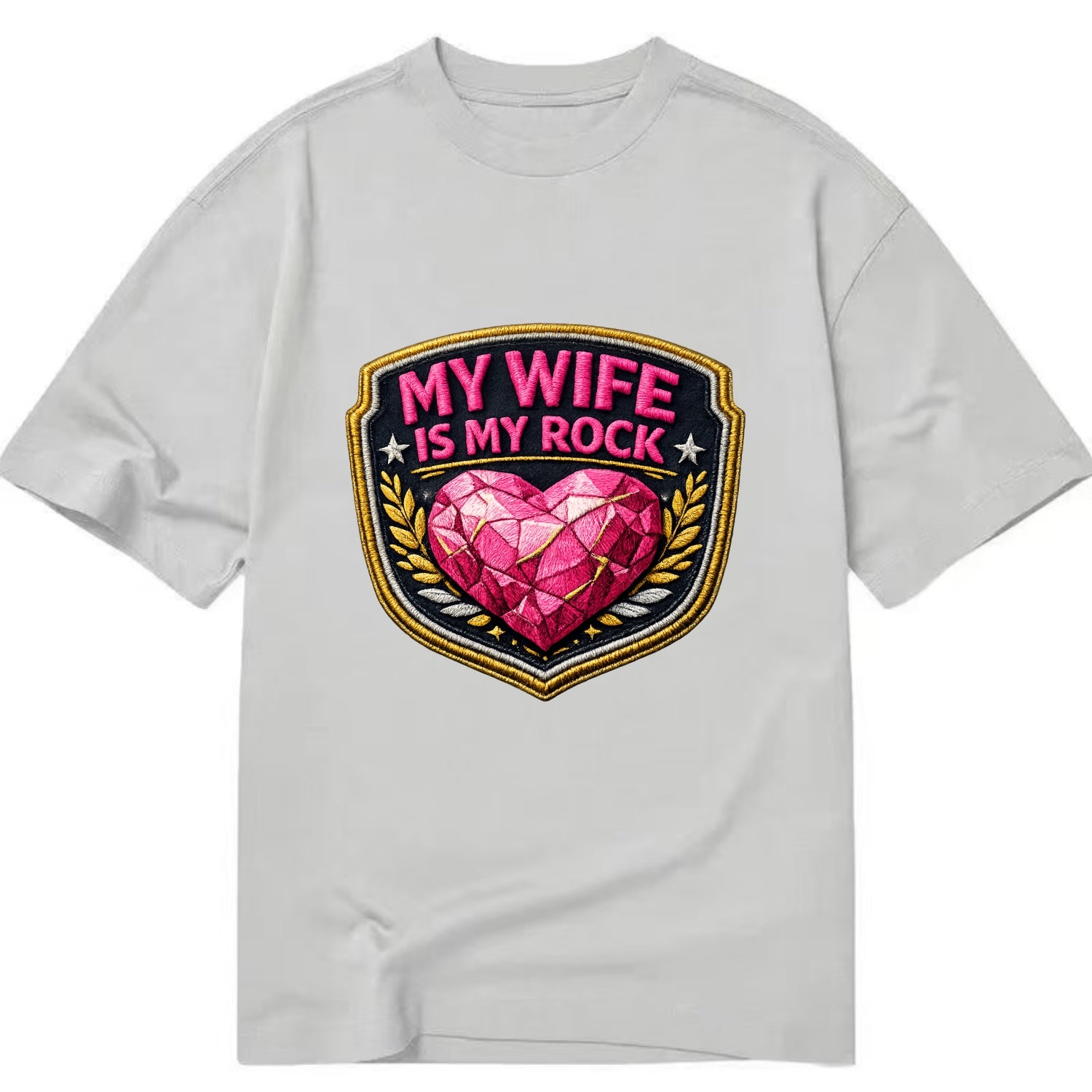 MY WIFE IS MY ROCK - pink rock heart - pink - solid wife - Classic T-shirt - Grey