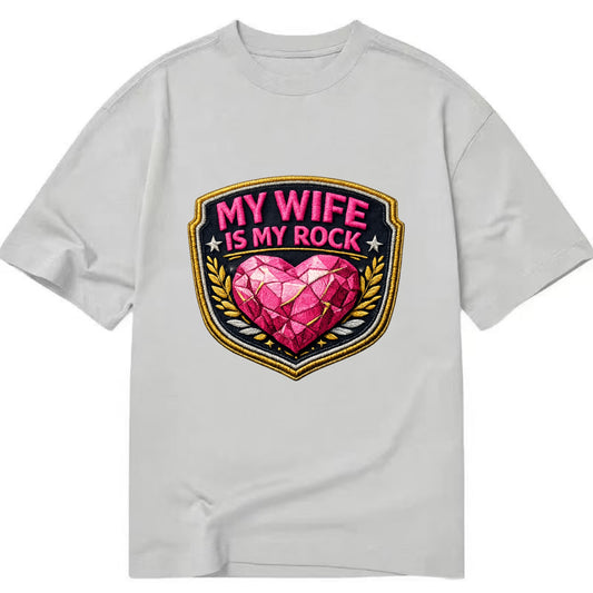 MY WIFE IS MY ROCK - pink rock heart - pink - solid wife - Classic T-shirt - Grey
