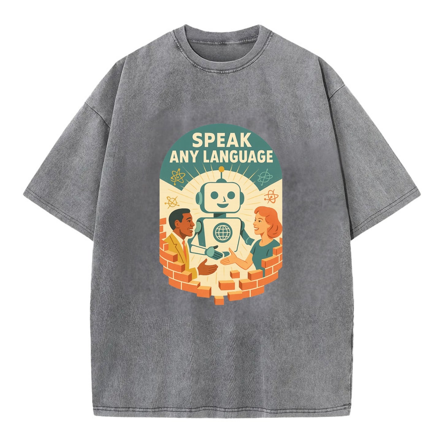 Language learning AI breaking down barriers - "Speak Any Language" - - Vintage T-shirt - Grey
