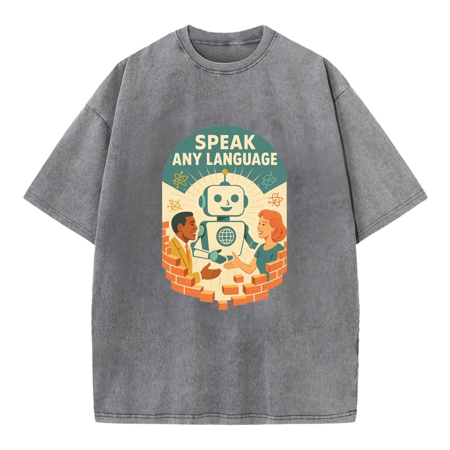 Language learning AI breaking down barriers - "Speak Any Language" - - Vintage T-shirt - Grey