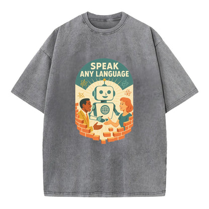 Language learning AI breaking down barriers - "Speak Any Language" - - Vintage T-shirt - Grey