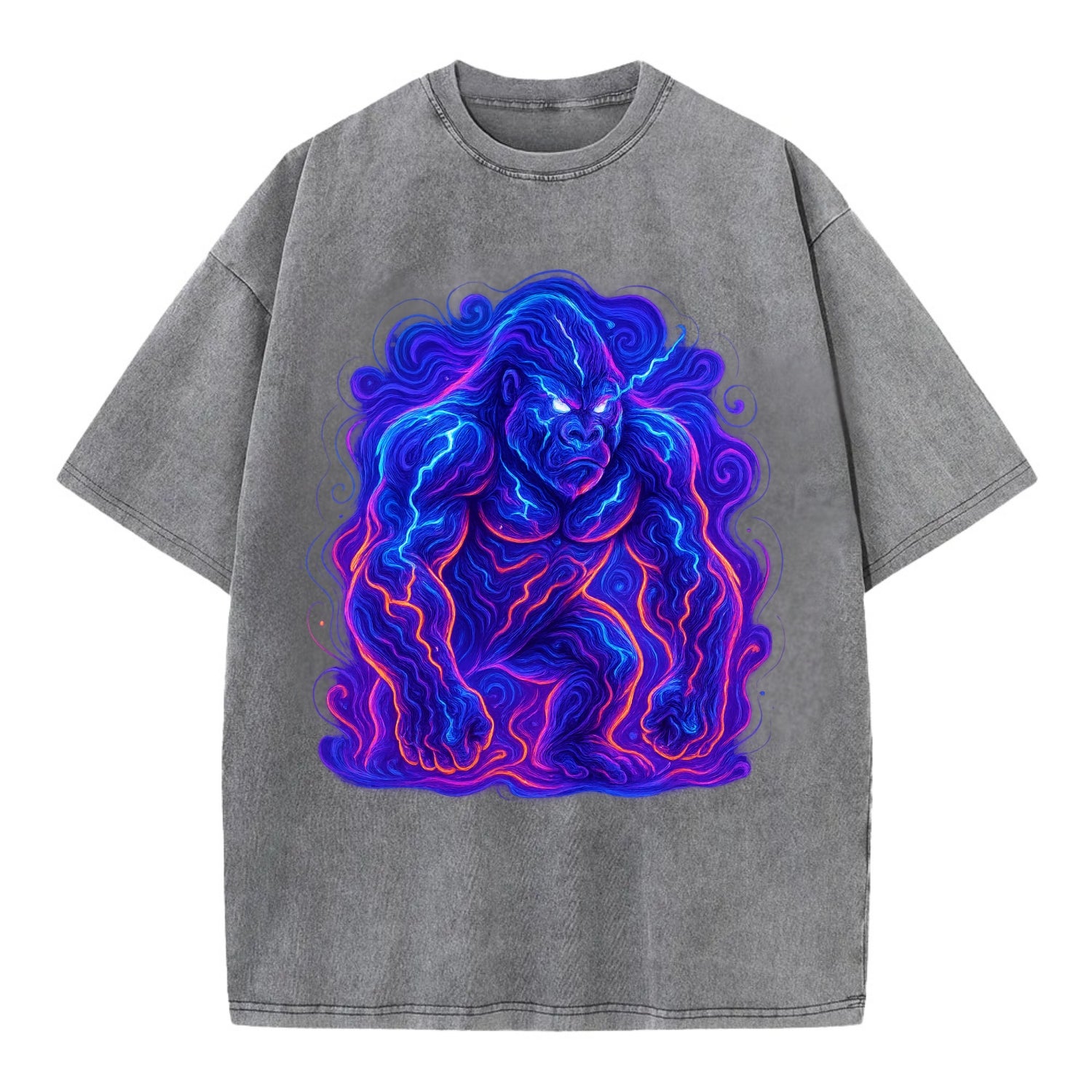 Mighty gorilla with electricity flowing through defined muscles, lightning bolt - Vintage T-shirt - Grey