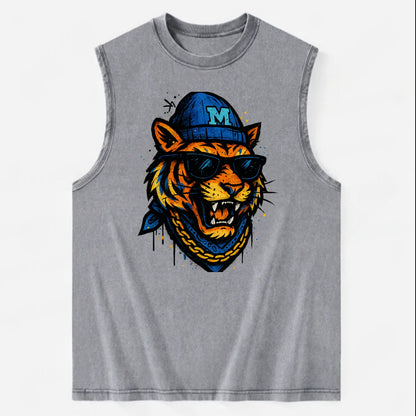 Memphis Tiger wearing Memphis beanie with M patch - Vintage Washed Tank - Grey