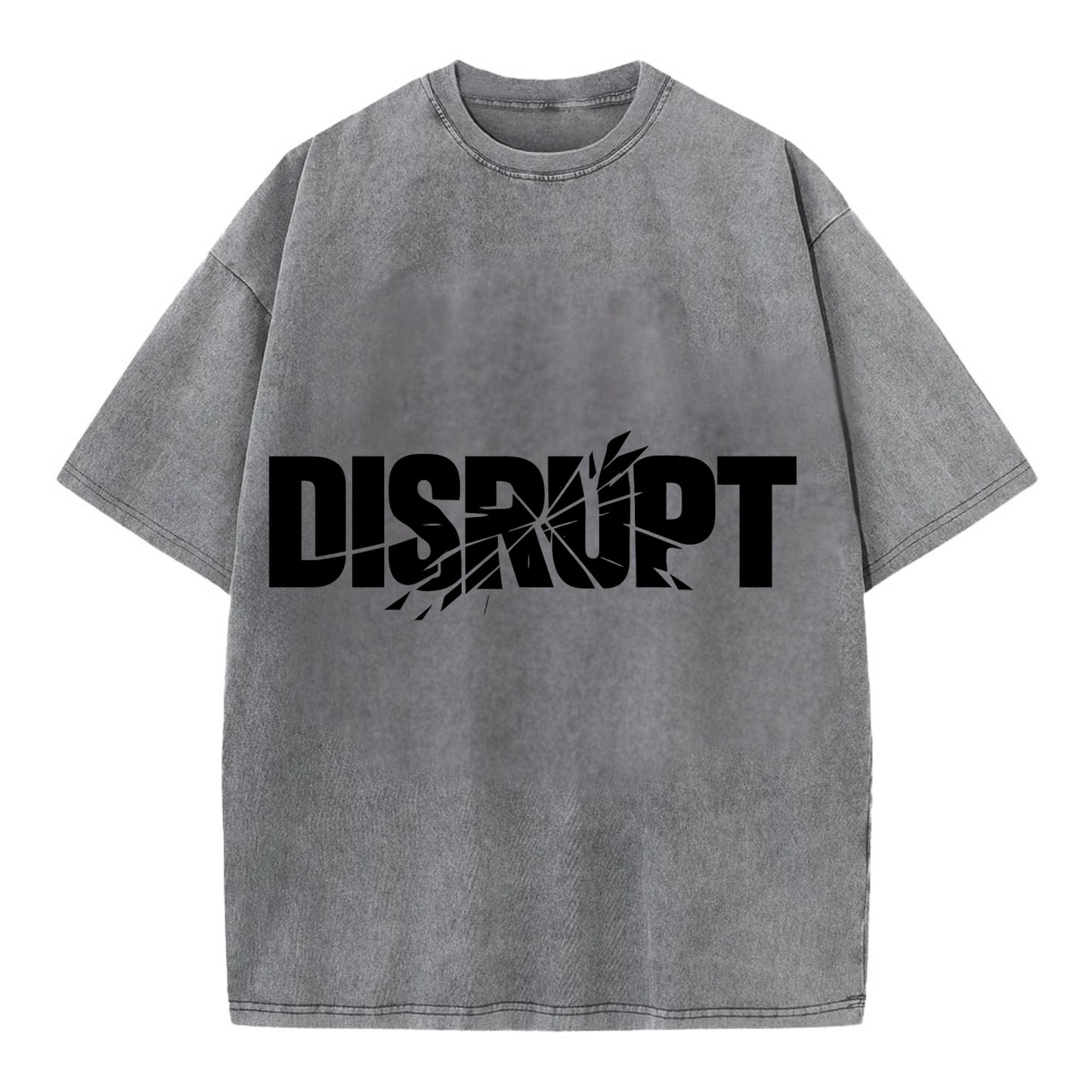 Bold typography design - "DISRUPT" - breaking patterns, changing game - Vintage T-shirt - Grey