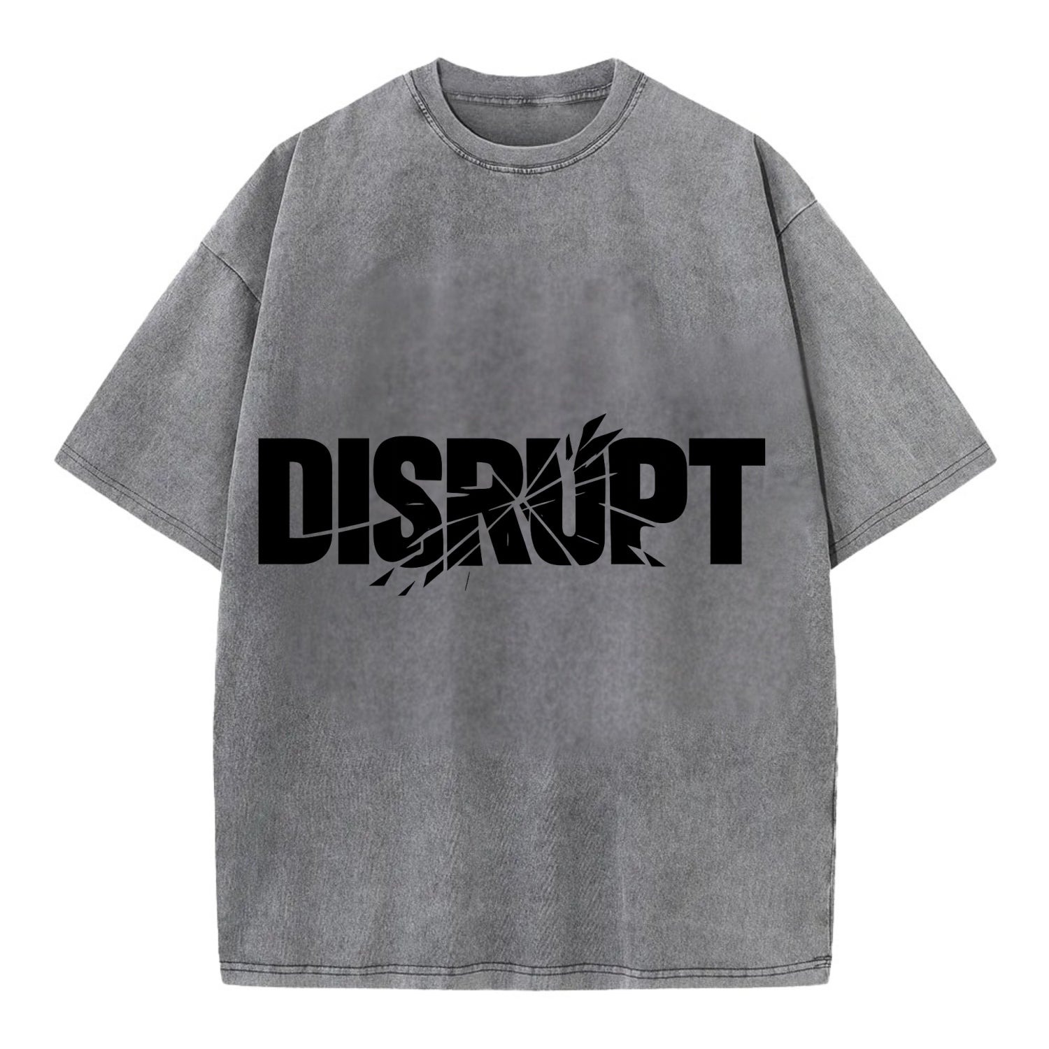 Bold typography design - "DISRUPT" - breaking patterns, changing game - Vintage T-shirt - Grey