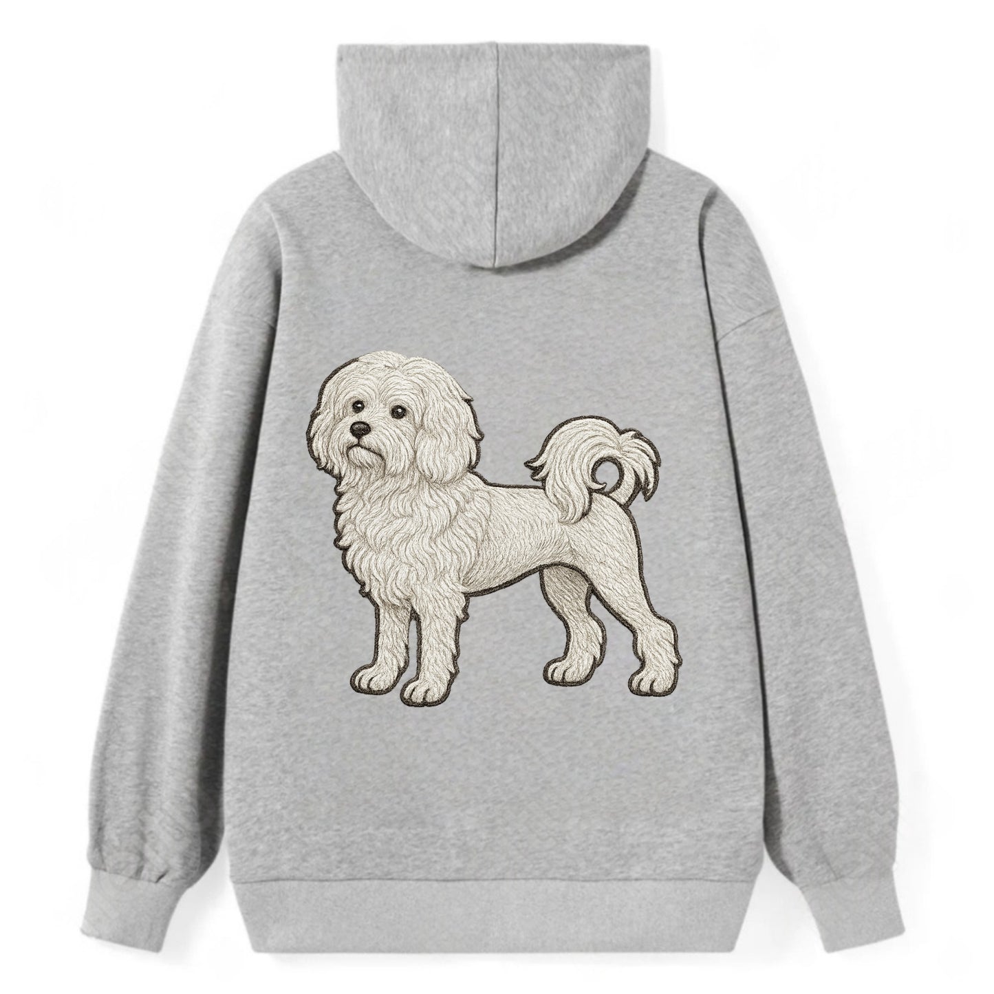 Löwchen - Little Lion Dog white embroidered pose - Classic Pullover Hoodie - Grey
