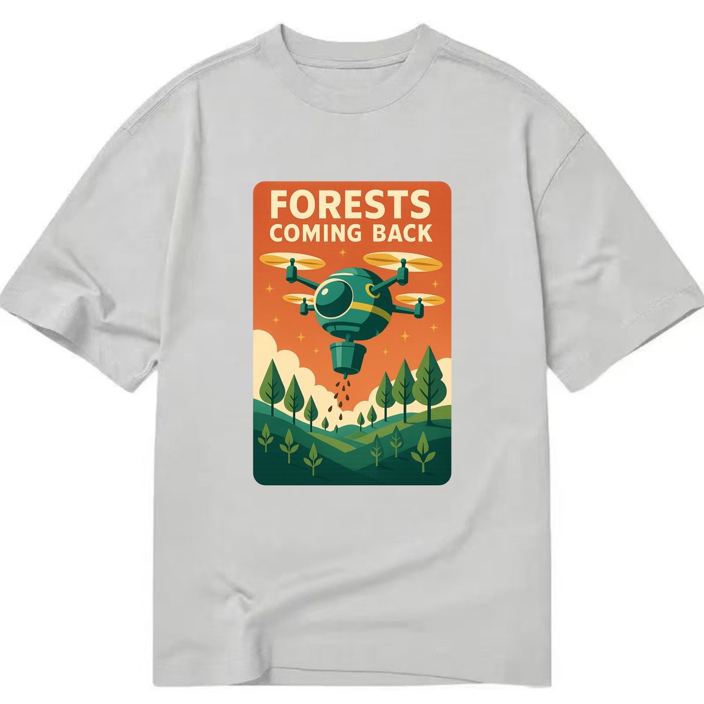 Reforestation drone planting millions of trees - "Forests Coming Back" - nature - Classic T-shirt - Grey
