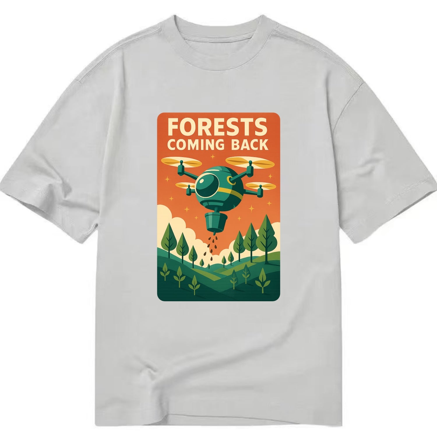Reforestation drone planting millions of trees - "Forests Coming Back" - nature - Classic T-shirt - Grey