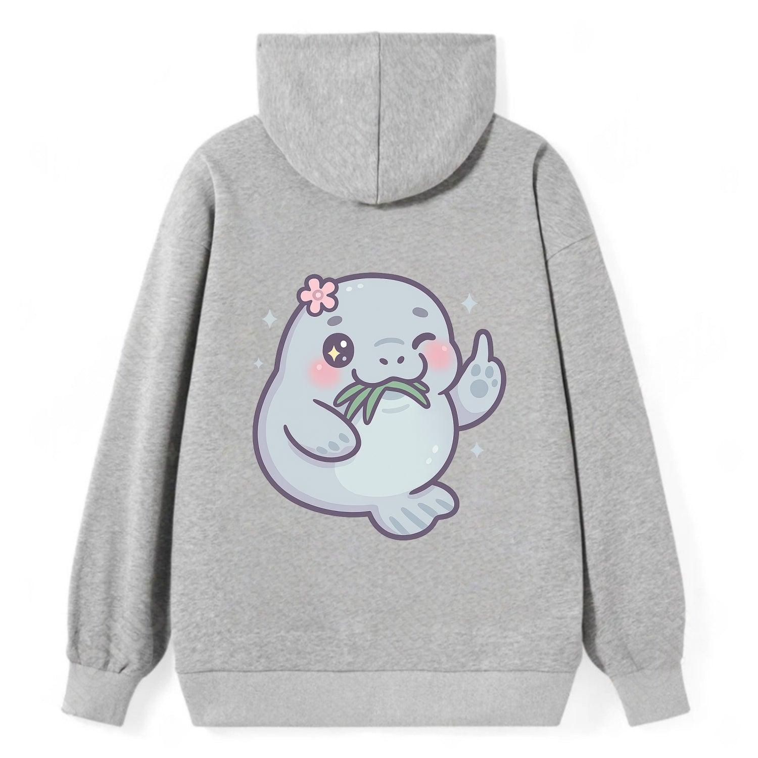 chubby manatee munching on seagrass, one flipper raised with sass - Classic Pullover Hoodie - Grey