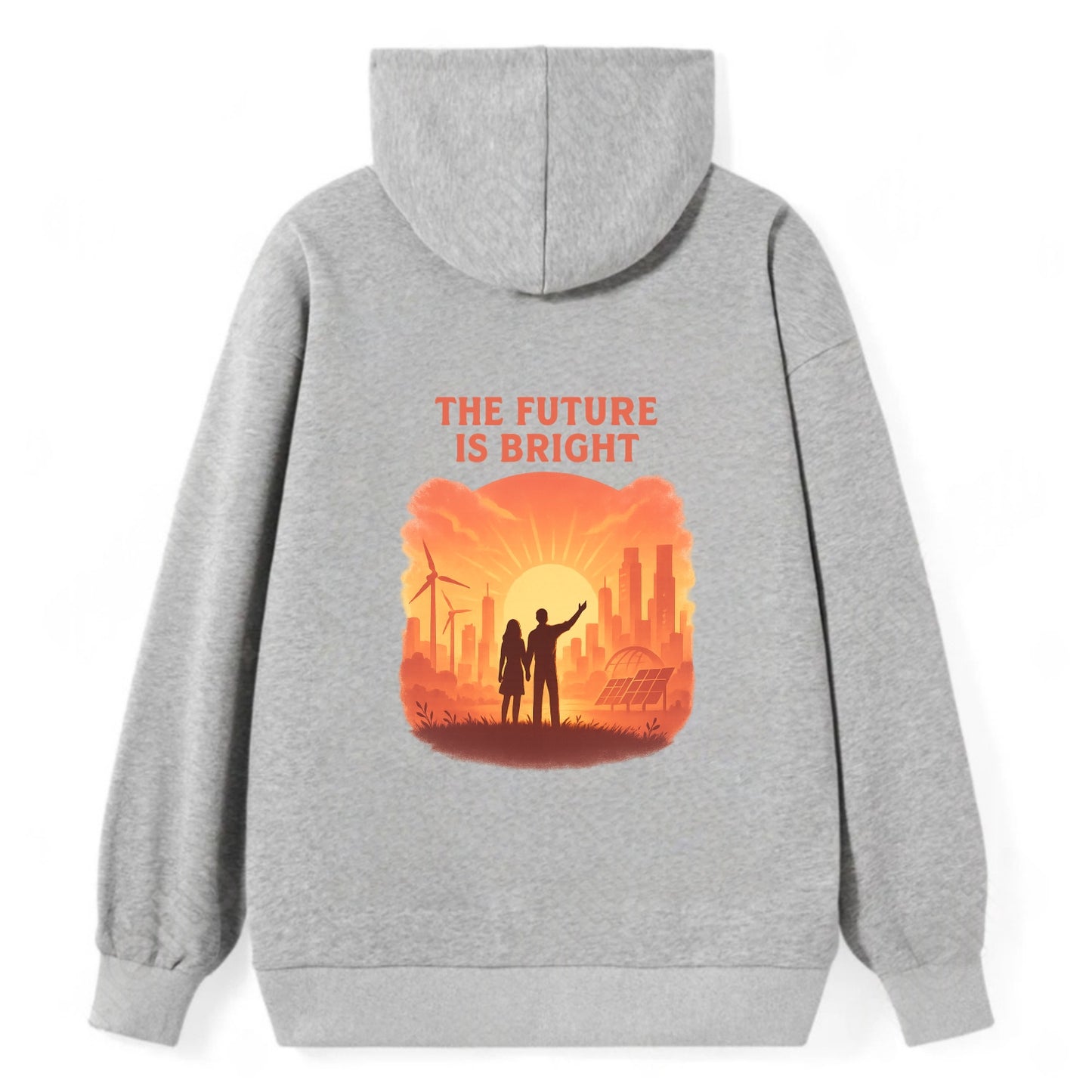 Sunrise over thriving sustainable city - "The Future is Bright" - - Classic Pullover Hoodie - Grey